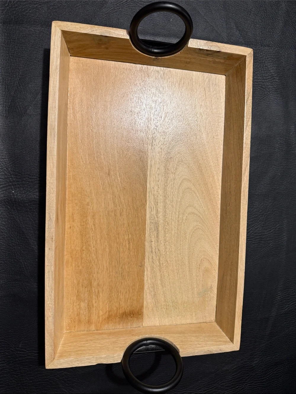 Natural Wood Vanity Tray with Black Ring Handles